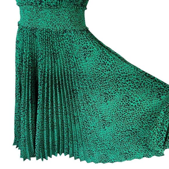Nanette Lepore Shamrock Green Animal Print Pleated Sleeveless A Line Dress - Picture 6 of 16